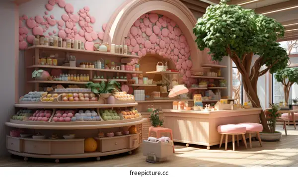 **粉色的货架和粉红色的树**