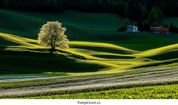 Picturesque Rolling Hills with a Solitary Tree