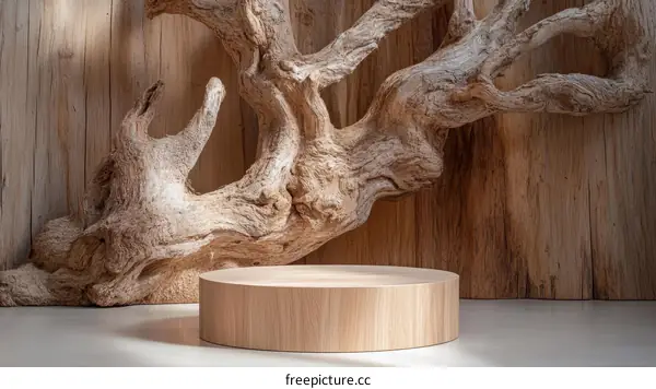 Wooden Display Podium with Driftwood Decor