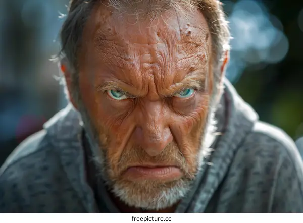 Close-up Portrait of an Angry Elderly Man