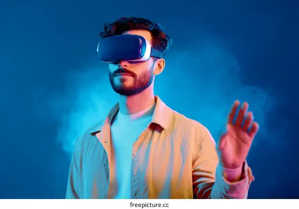 Man Experiencing Virtual Reality Headset Technology