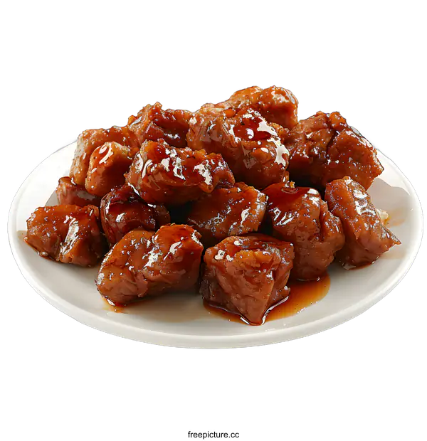[Transparent Background PNG]Delicious Sweet and Sour Pork on White Plate