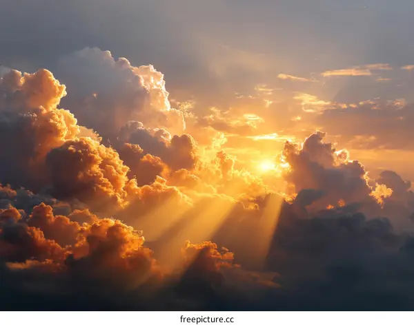 Golden Sunset Rays Through Clouds