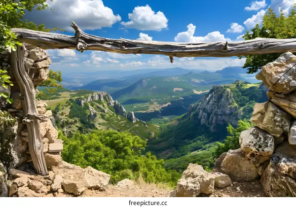 Mountain Landscape Framed by a Tree Branch