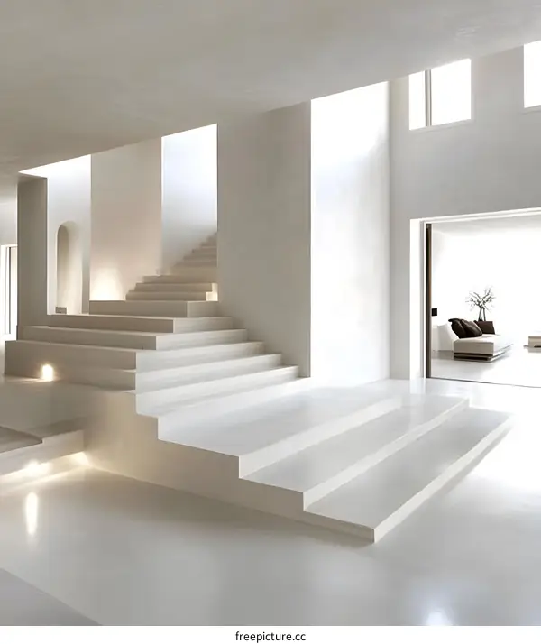 Modern Minimalist White Staircase Design In A Large Open Space