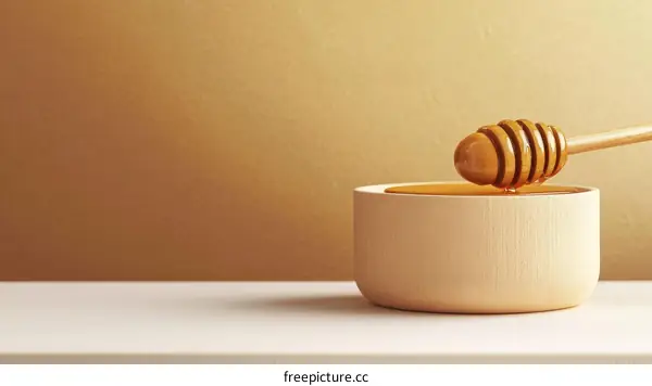 Honey Dipping in Wooden Bowl Still Life