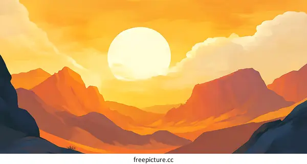 Sunset Over Mountain Landscape Painting