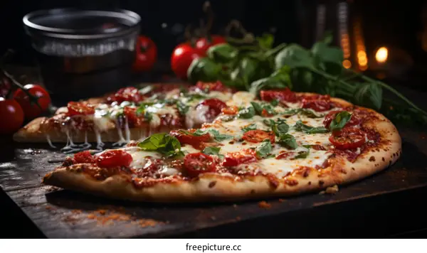 Half Pizza with Cherry Tomatoes and Basil