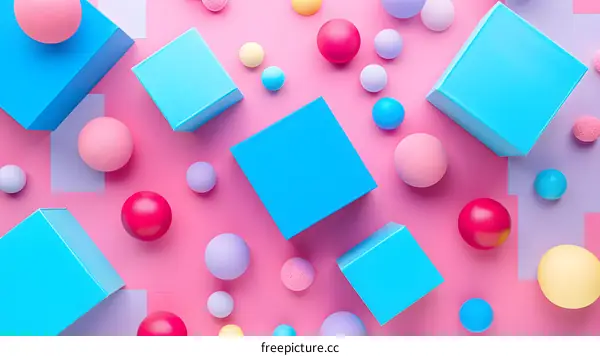 Colorful Abstract Geometric Shapes on Pink Background