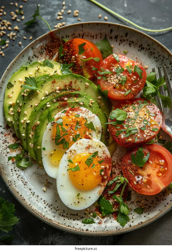 Healthy Avocado, Egg & Tomato Breakfast