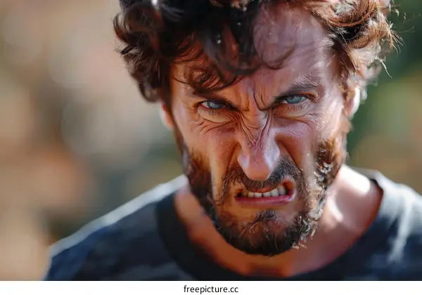 Close-up Angry Caucasian Man Portrait