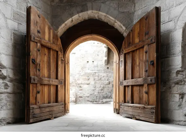 Ancient Wooden Doorway to a Historical Site