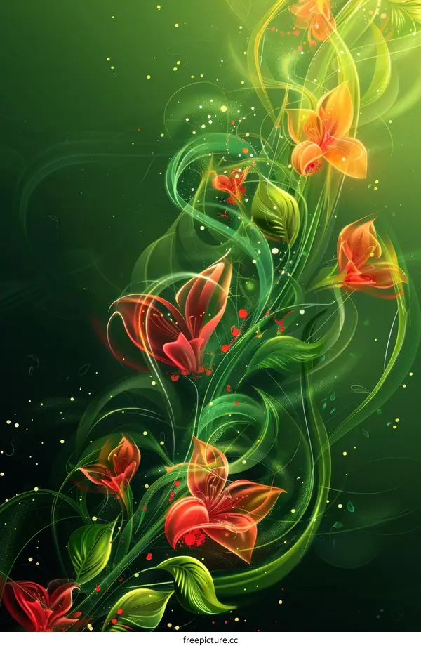 flower petals and leaves with green vines