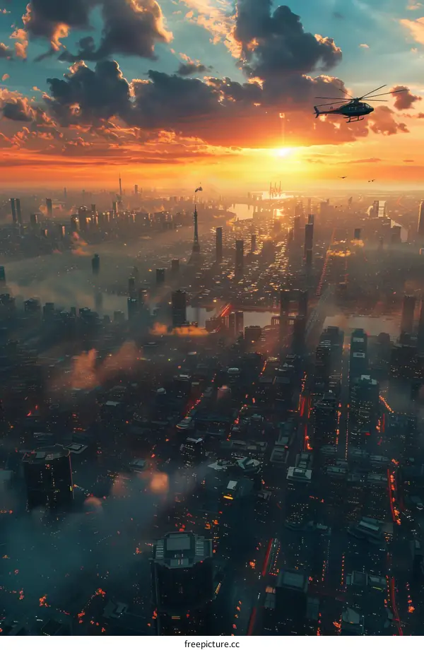 Futuristic City Skyline at Sunset