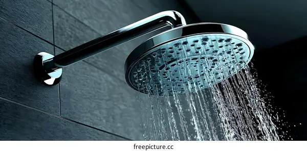 Modern chrome shower head with water stream