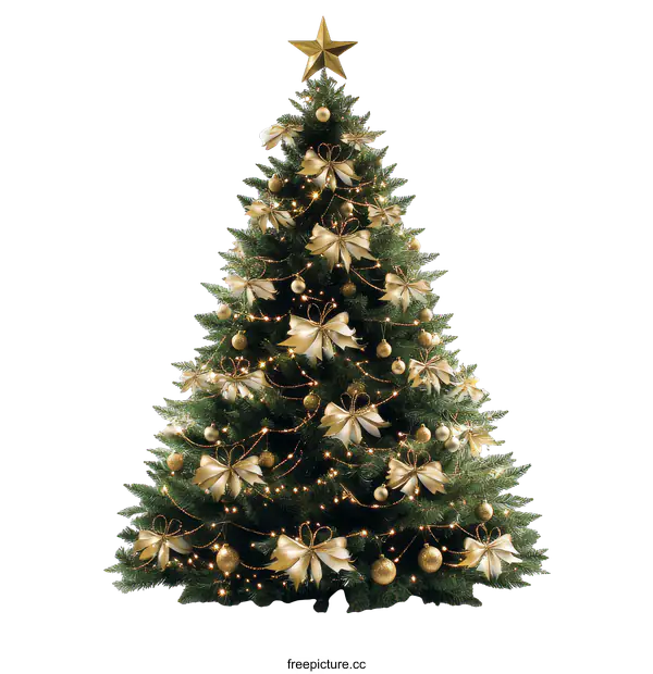 [Transparent Background PNG]Christmas Tree with Gold Ornaments and Bows