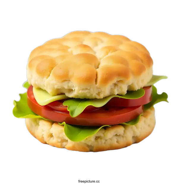 [Transparent Background PNG]Freshly Made Tomato and Lettuce Sandwich on White Bread