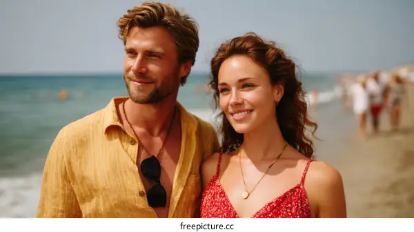 Couple enjoying a beautiful beach day