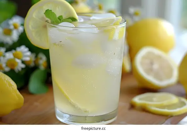 Refreshing Summer Lemonade with Ice and Lemon Slices
