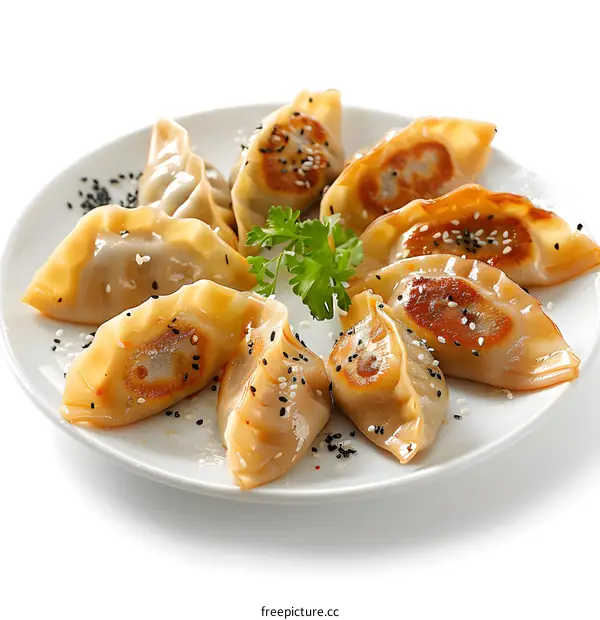 Plate of Fried Dumplings with Sesame Seeds