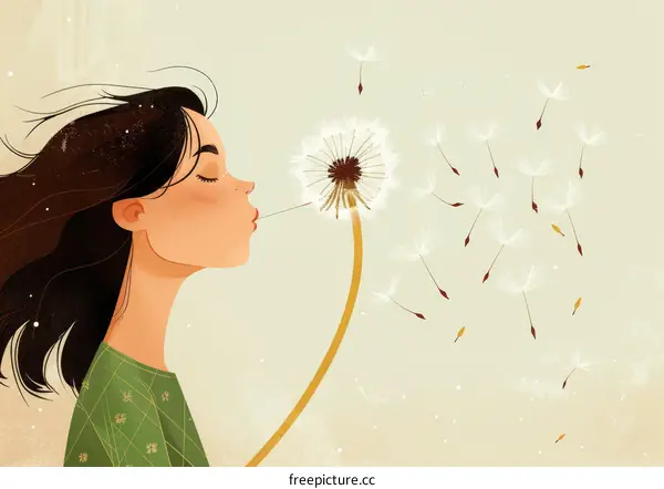 girl blowing dandelion seeds