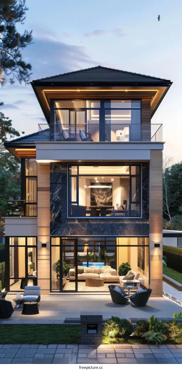 Modern Luxury House Exterior at Dusk