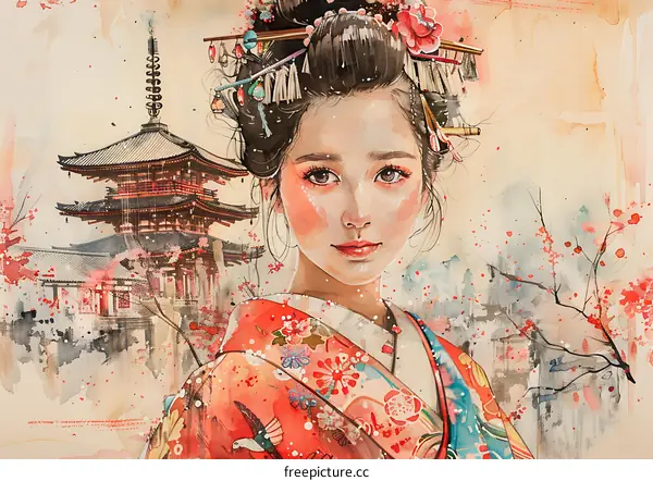 A Japanese Geisha in a Kimono