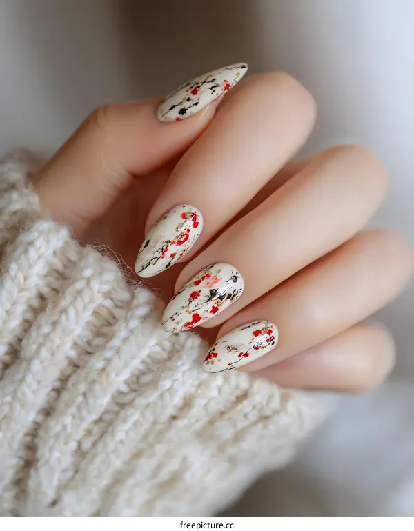 Elegant Nail Art Design with Flowers and White Background