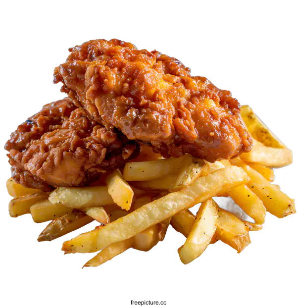 [Transparent Background PNG]Crispy Fried Chicken and French Fries