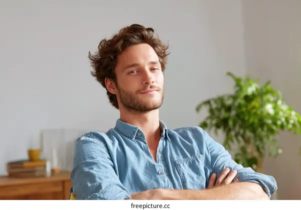 Portrait of a Relaxed Man in a Light Blue Shirt
