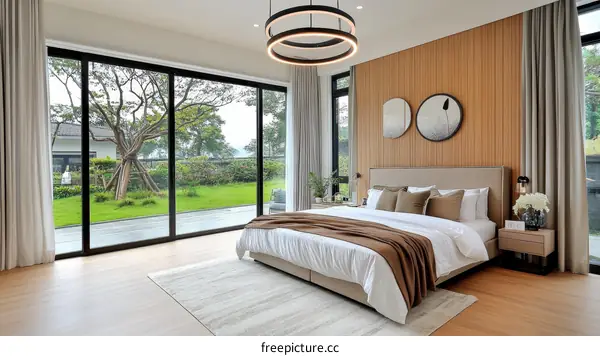 Modern Bedroom with Large Sliding Glass Doors