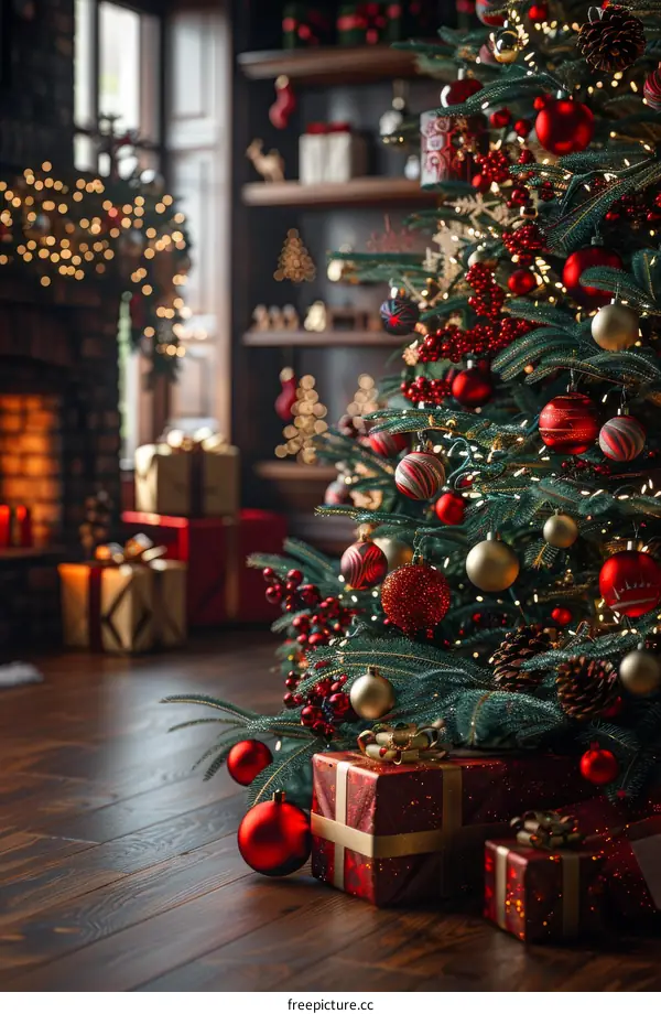 Christmas Tree with Gifts and Christmas Ornaments