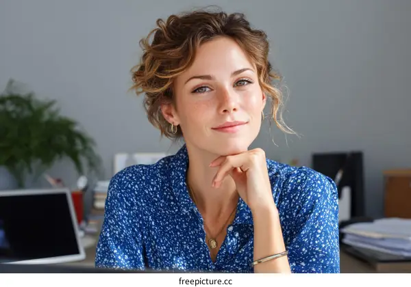 Confident Woman in a Stylish Blue Top