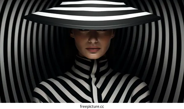 Black and white striped fashion model