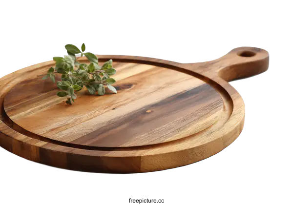 [Transparent Background PNG]Round Wooden Cutting Board with Handle