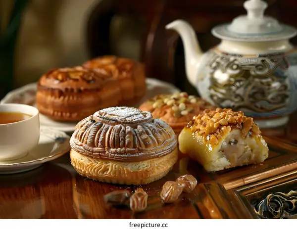 Delicious Pastry Treats with Tea and Nuts