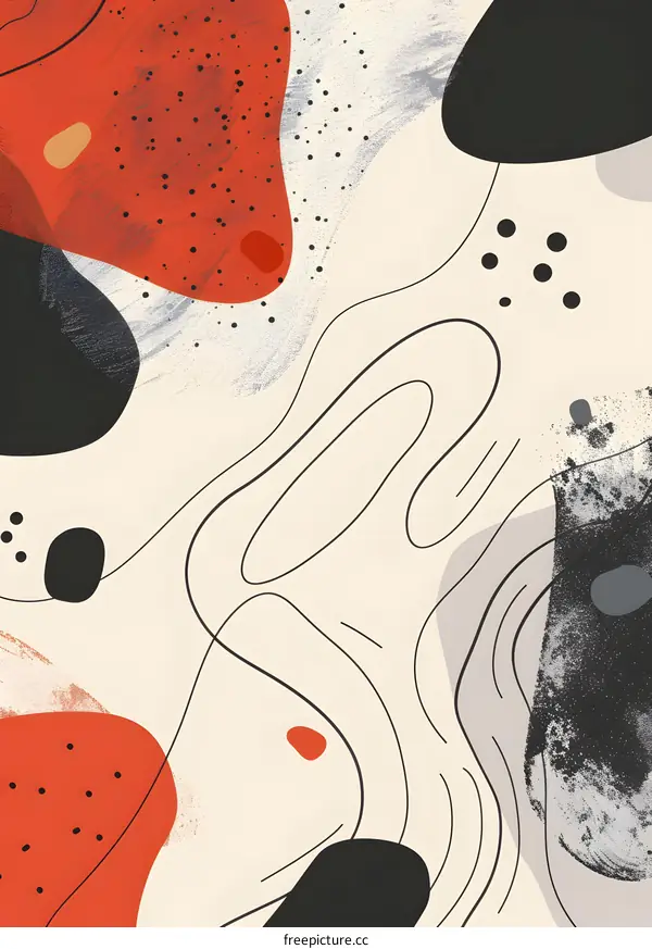 Abstract Art Background with Red and Black Shapes