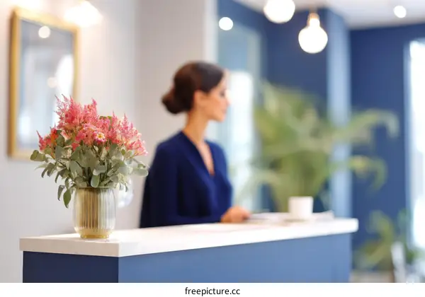 Modern Office Reception Area with Flowers