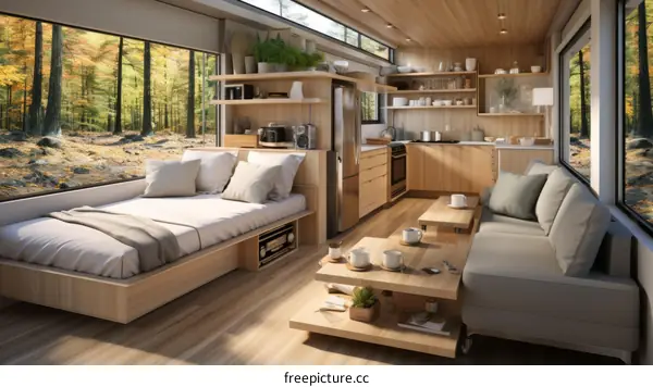 Cozy and Modern Living Space with Wood Accents