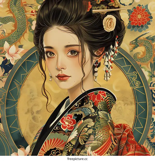 A Japanese Geisha in a Kimono