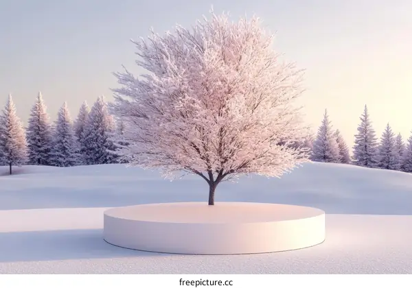 Winter Wonderland Scene with Snow-Covered Tree