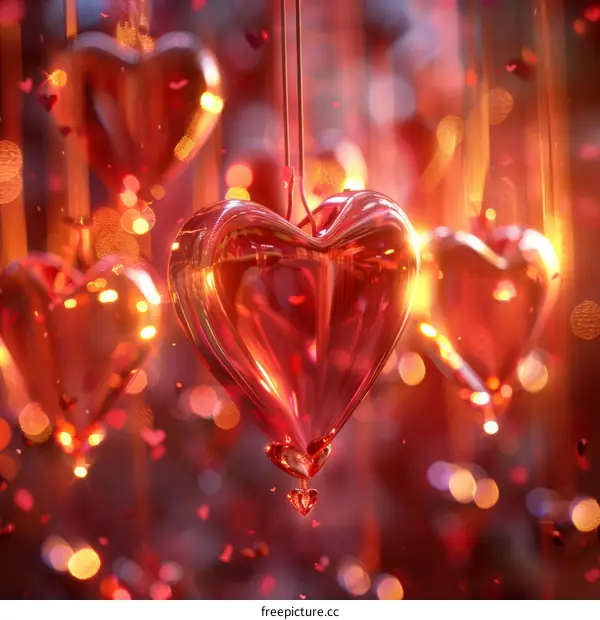 Red Bokeh Background with Glass Heart Hanging