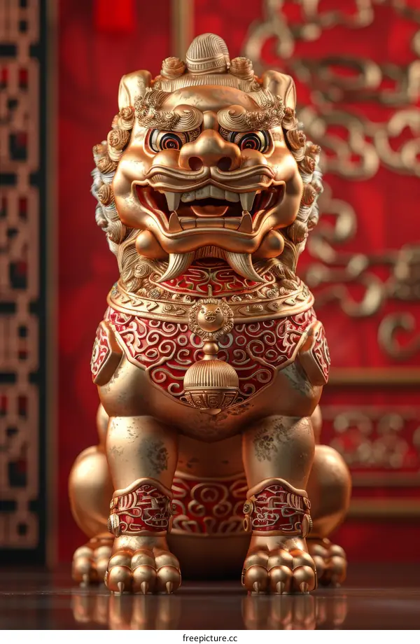 Golden Guardian Lion Statue