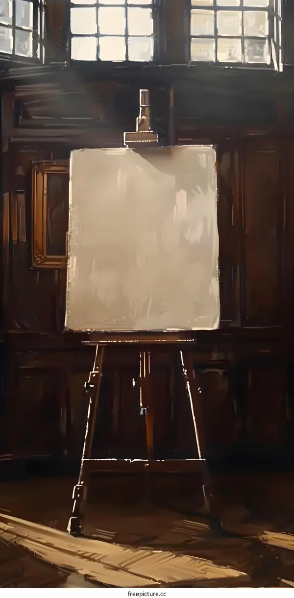 Empty Canvas on Easel in Room with Windows