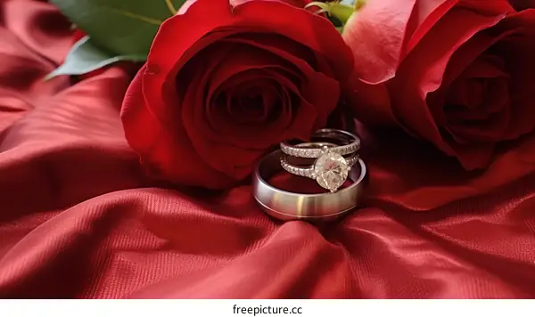 Diamond Engagement Ring with Two Red Roses