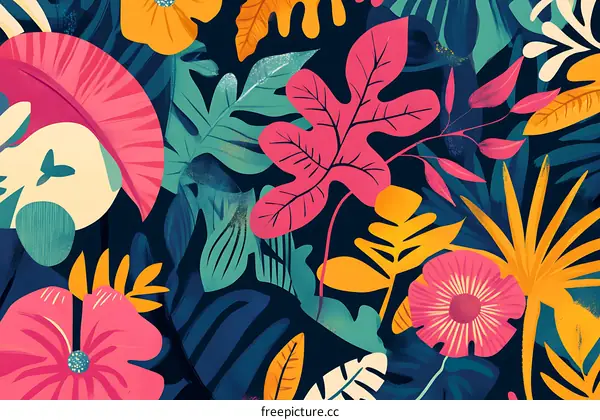 Tropical Floral Illustration with Bright Colors