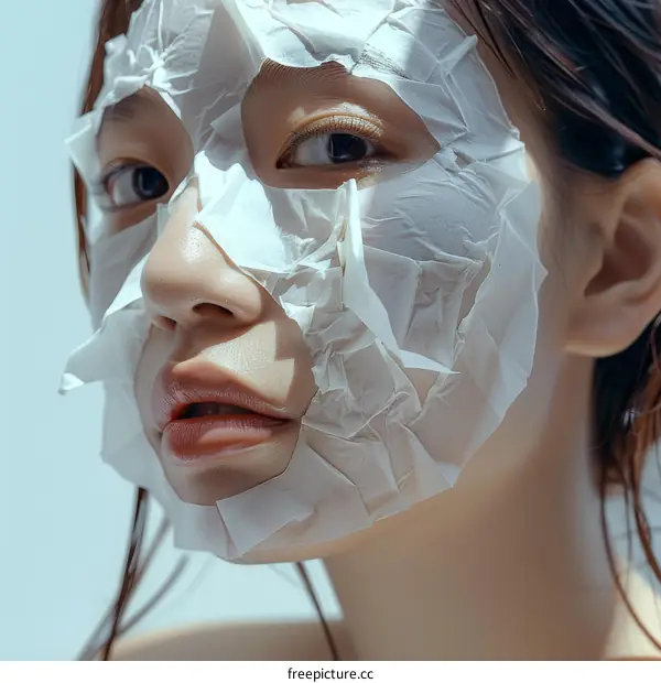 A woman with a peeling facial mask on her face
