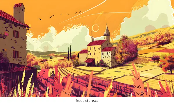 Autumn Landscape with Stone Building