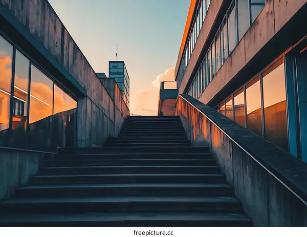 Concrete Staircase Leading Upwards Towards the Sunset