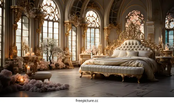Ornate Golden Bedroom with Flowers